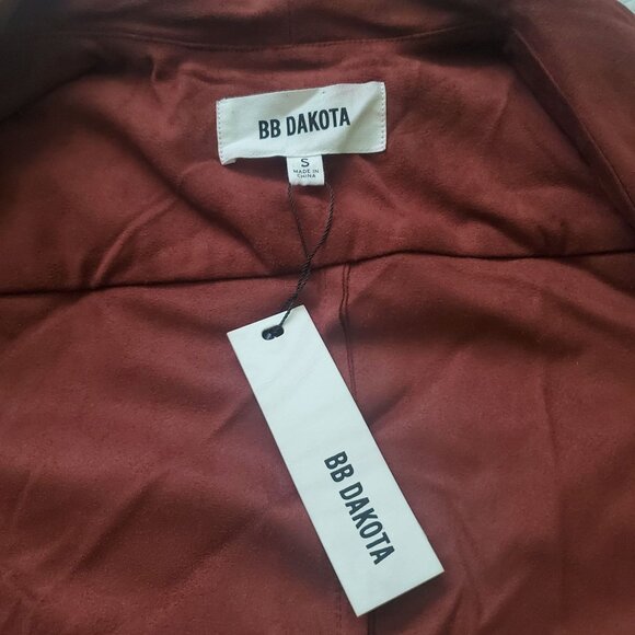 Bb Dakota womens jacket size small Drape Front Pre Faux Suede Cherrywood brown - Picture 9 of 15